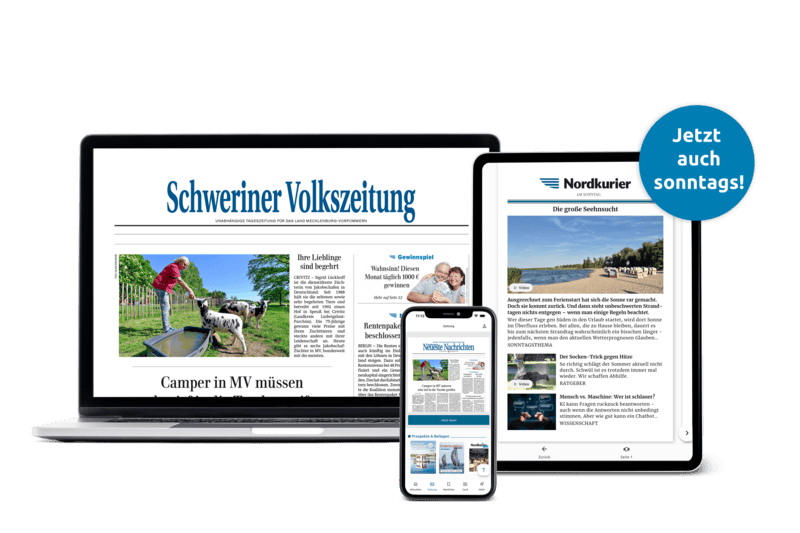 Digitale Ausgabe des Nordkurier, der Schweriner Volkszeitung (SVZ) und der NNN – jetzt auch sonntags lesbar.