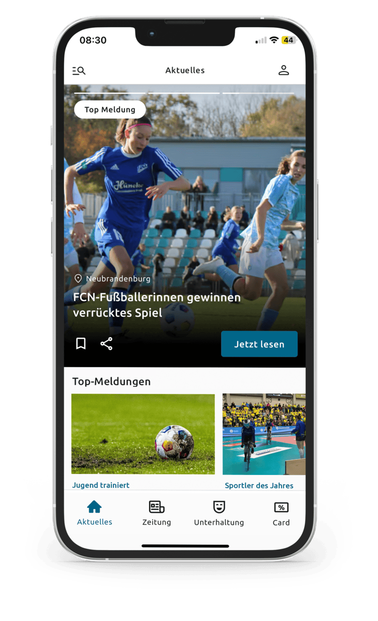 Nordkurier App mit regionalen Sportnachrichten und weiteren regionalen Nachrichten.