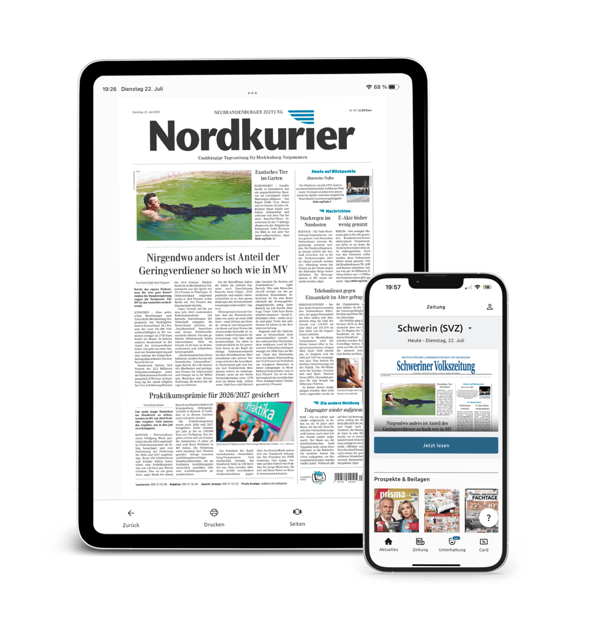 Digitale Ausgabe des Nordkurier und der SVZ auf Tablet und Smartphone in der Nordkurier App lesen.
