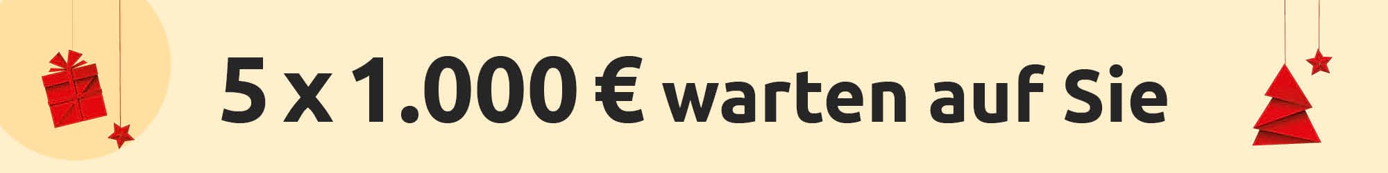 5 x 1.000 € gewinnen beim Nordkurier Weihnachtsgewinnspiel 2025. Jetzt mitmachen!